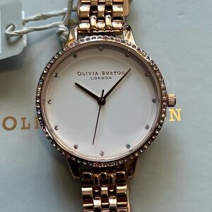 Olivia Burton Watch With 34mm White Face With MultiColored Crystals On Bezel